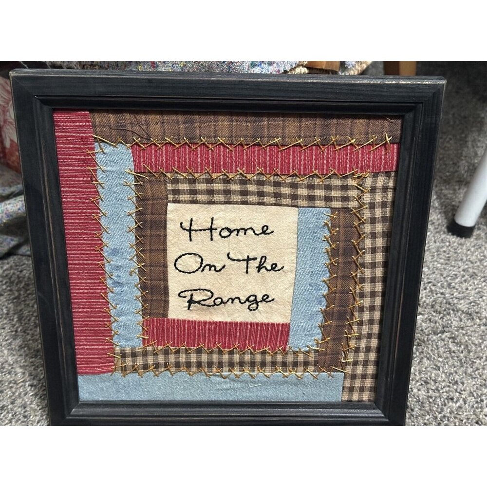 Framed Quilted Patchwork Wall Art Home On The Range 12" Square - Picture 1 of 6